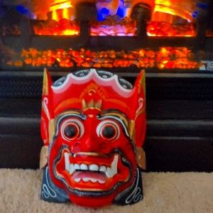 Kabuki Wooden Mask Hand Carved Vintage Collectible Home Decoration Wood